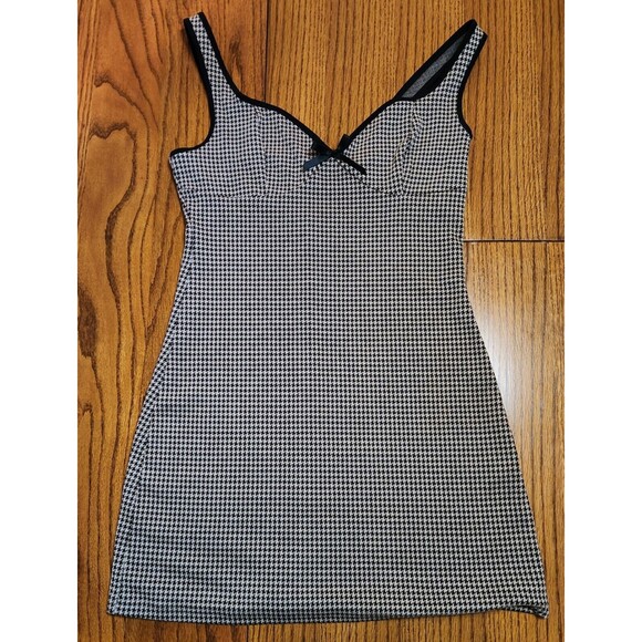 Coffee Colored Dark Academia Houndstooth Print Binding Bodycon Dress Sz L - Picture 3 of 8